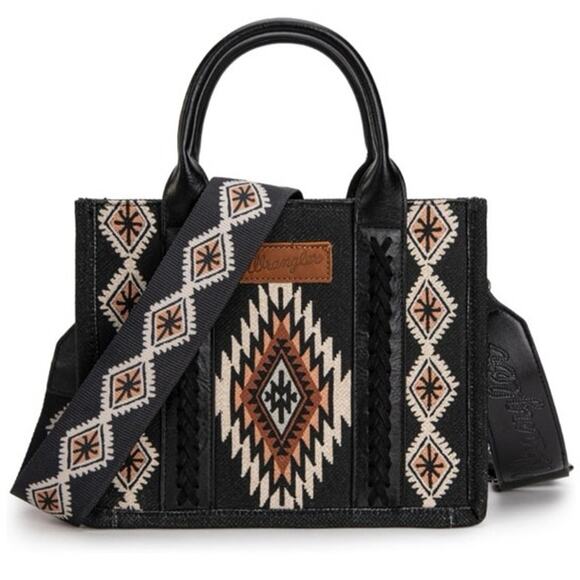 Wrangler Aztec Tote Shoulder Bag Black Brown Western Satchel Purse/Crossbody - Picture 1 of 9